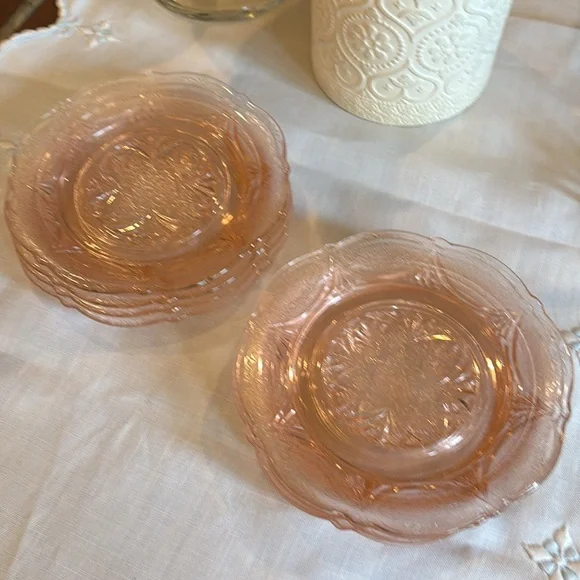 Pink Depression Royal Lace Small Plates (8) - Picture 9 of 11